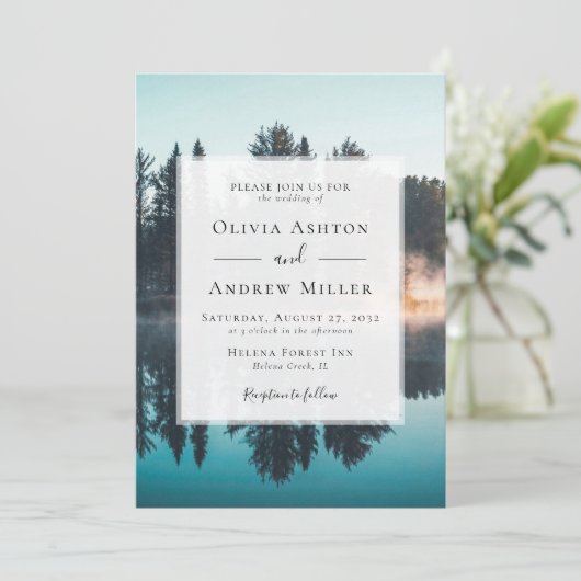 Pine Tree Forest Rustikale Hochzeit Einladung (Stehend Vorderseite)