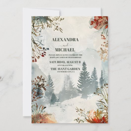 Pine Tree Forest Rustikale Hochzeit Einladung (Vorderseite)