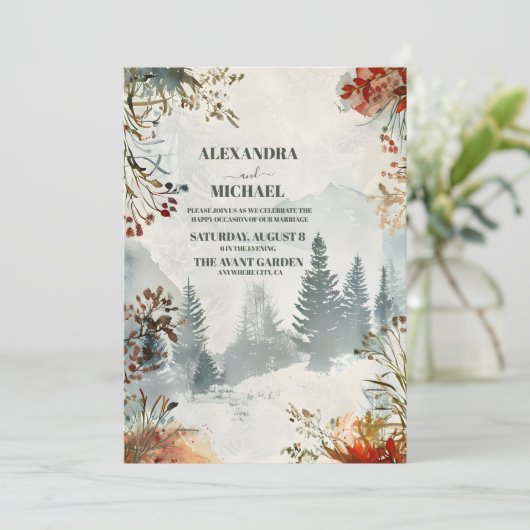 Pine Tree Forest Rustikale Hochzeit Einladung (Stehend Vorderseite)