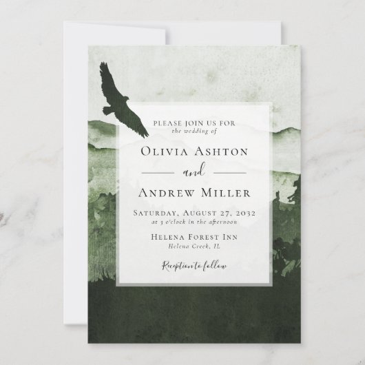 Pine Tree Forest Rustikale Hochzeit mit Wasserfarb Einladung (Vorderseite)