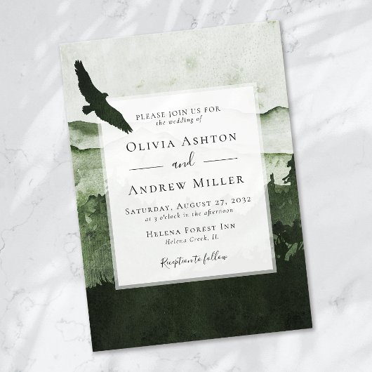 Pine Tree Forest Rustikale Hochzeit mit Wasserfarb Einladung