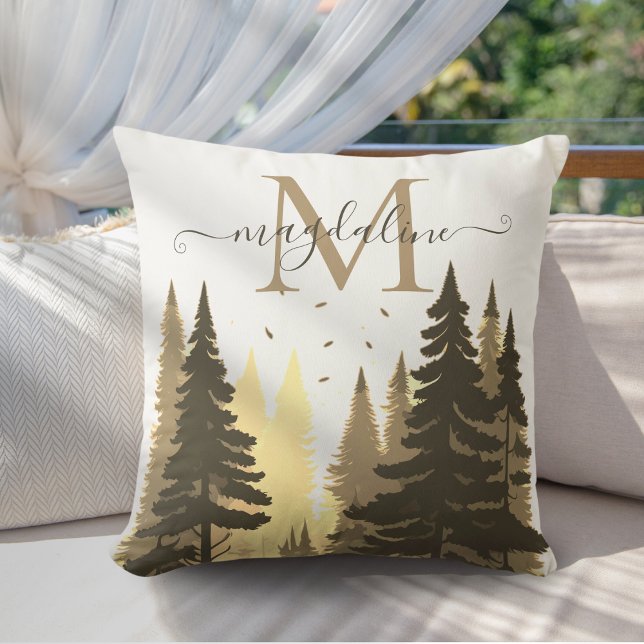 Pine Tree Forest Script Name Monogram Kissen (Von Creator hochgeladen)