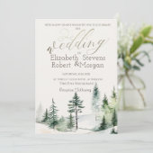 Pine Tree Forest, String Lights Wedding Einladung (Stehend Vorderseite)