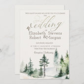 Pine Tree Forest, String Lights Wedding Einladung (Vorne/Hinten)