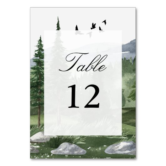 Pine Tree Forest Themed Wedding Tischnummer Cards (Vorderseite)