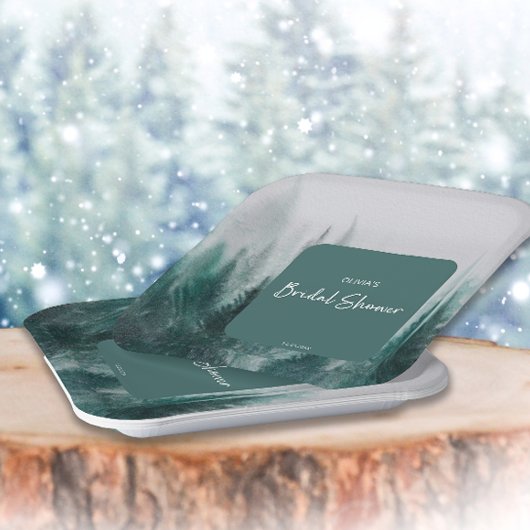 Pine Tree Forest Watercolor Grünes Brautparty Pappteller