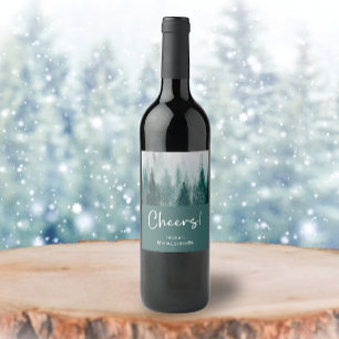 Pine Tree Forest Watercolor Grünes Brautparty Weinetikett