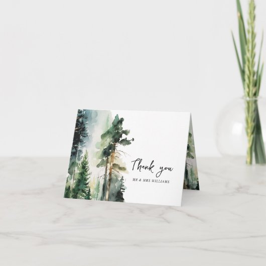 Pine Tree Forest Wedding Danke Karte (Vorderseite)