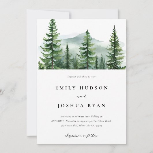 Pine Tree Forest Wedding Einladung (Vorderseite)