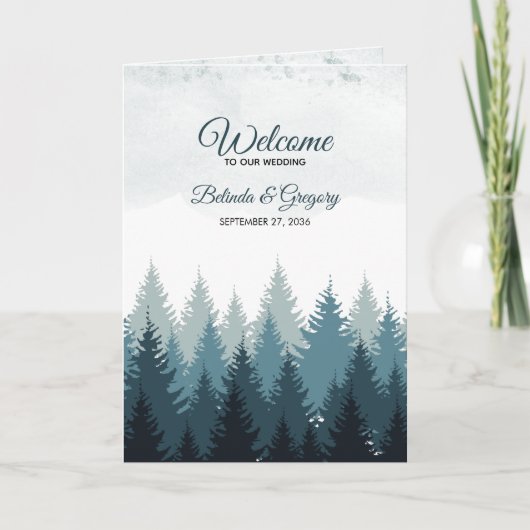 Pine Tree Forest Wedding Order of Service Programm (Vorderseite)