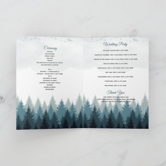 Pine Tree Forest Wedding Order of Service Programm (Innenseite)