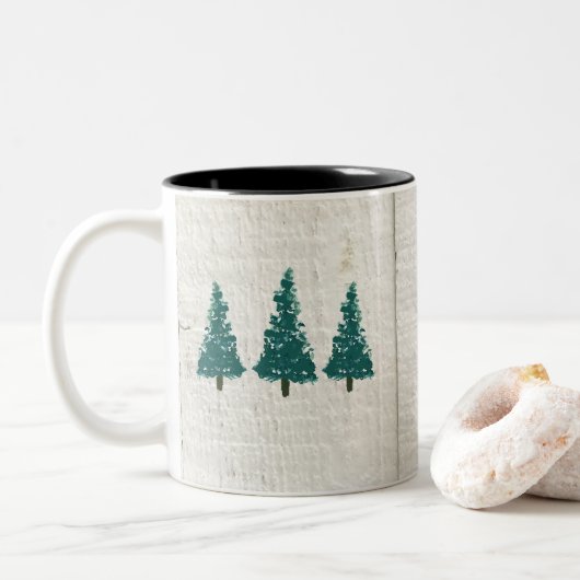 Pine Tree Forest Wilderness Zweifarbige Tasse (Mit Donut)