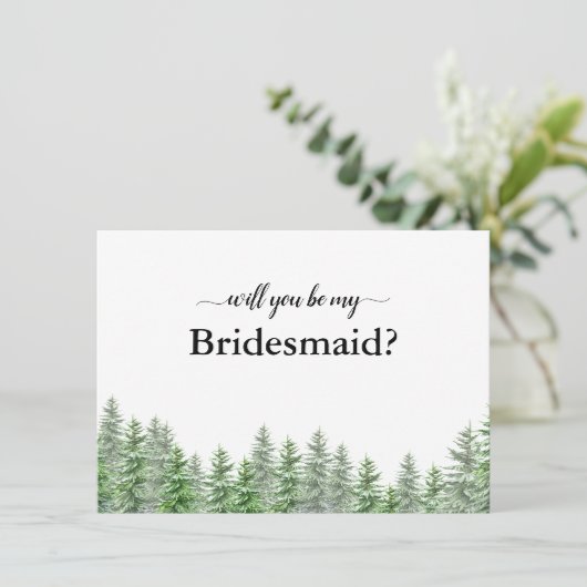 Pine Tree Forest wird meine Bridesmaid Card sein Dankeskarte (Stehend Vorderseite)