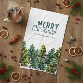 Pine Tree Forest with Snow Watercolor Christmas Geschirrtuch