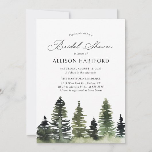 Pine Tree Forest Woodland Brautparty Einladung (Vorderseite)