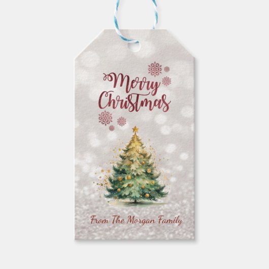 Pine Tree, Glittery Bokeh Holiday Geschenkanhänger (Vorderseite)