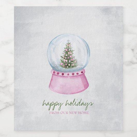 Pine Tree Globe Snow Holiday Weinetikett (Einzelnes Label)