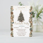 Pine Tree, Glocken, Bälle, Pinecones Weihnachten Einladung (Stehend Vorderseite)