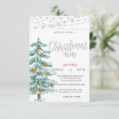 Pine Tree, Gold Balls, Lights Christmas Party Einladung (Stehend Vorderseite)