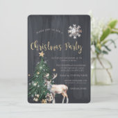 Pine Tree, Gold Stars Rentier, Schneeflocken Weihn Einladung (Stehend Vorderseite)