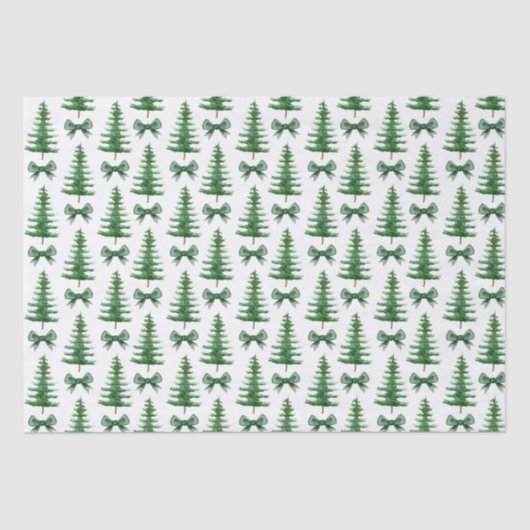 Pine Tree Green Bow Weihnachtsgeschenkpapier Seidenpapier (Vorderseite)