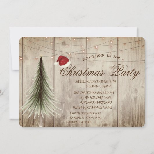 Pine Tree, Holz Textur Weihnachten korporiert Einladung (Vorderseite)