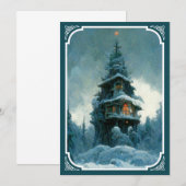 Pine Tree House im Winter | Weihnachtsbaum Einladung (Vorne/Hinten)