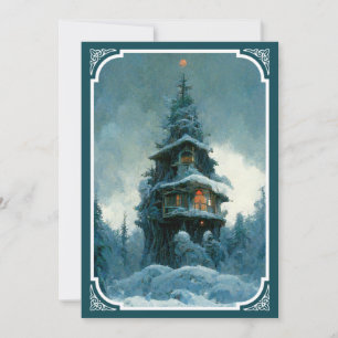 Pine Tree House im Winter Weihnachtsbaum Einladung