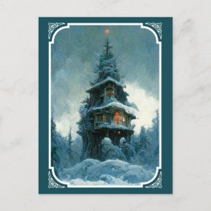 Pine Tree House im Winter   Weihnachtsbaum Postkarte