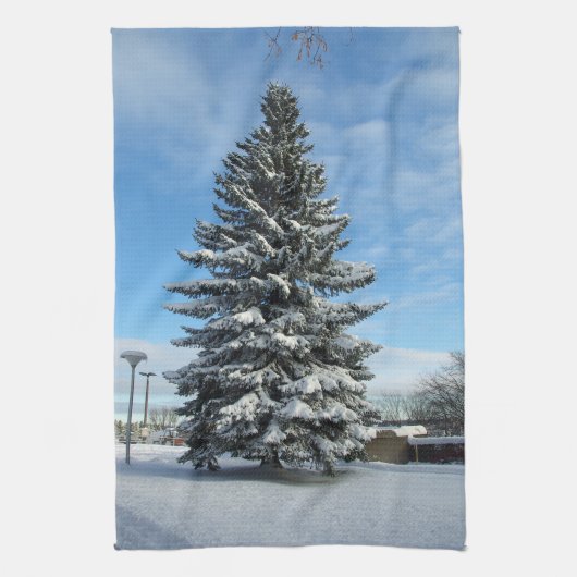 Pine Tree in Snow Küchentuch (Vertikal)