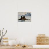 Pine tree island in water landscape art print poster (Küche)