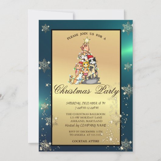 Pine Tree, Katzen, Snowflakes Company Party Einladung (Vorderseite)