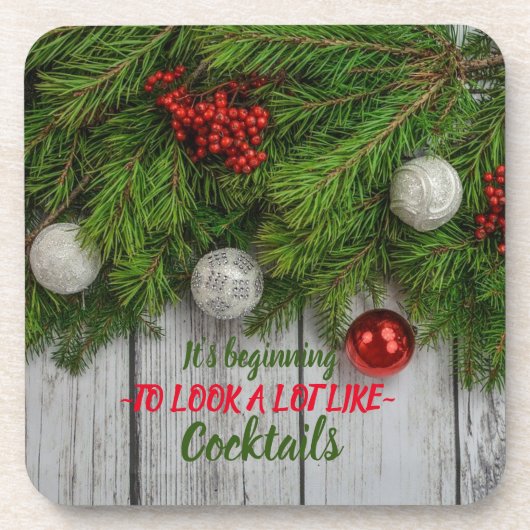 Pine Tree Limb Bulbs Berries Getränkeuntersetzer (Vorderseite)