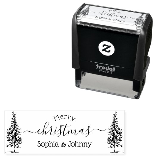 Pine-tree Merry Christmas Script-Individuelle Name Permastempel (Beispiel)