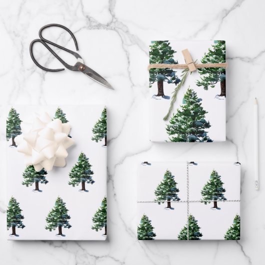 Pine Tree mit Schnee Weihnachts-Weihnachtsmuster Geschenkpapier Set (Vorderseite)