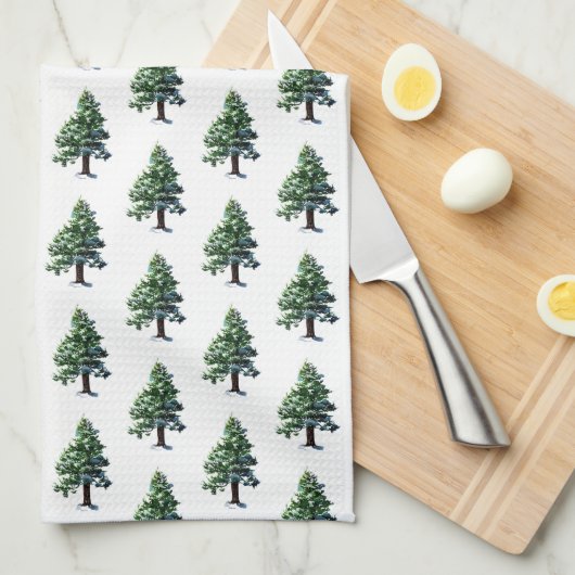 Pine Tree mit schneefarbenem Malmuster Geschirrtuch (Viertel Falte)