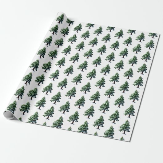 Pine Tree mit Schneeflocken Geschenkpapier (Ungerollt)