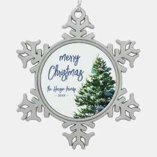 Pine Tree mit Schneeflocken Zinn-Ornament