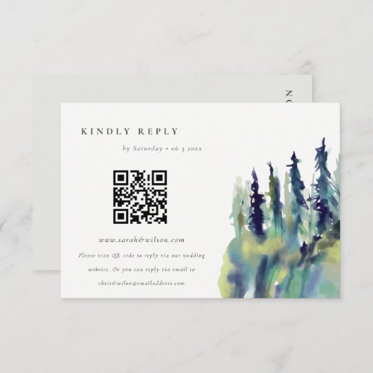 Pine Tree Mounscape Hochzeit QR Code UAWG Begleitkarte (Vorne/Hinten)