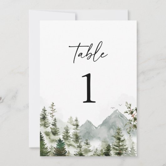 Pine Tree Mountain Elegante Hochzeit Tischnummer (Vorderseite)