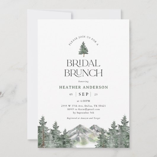 Pine Tree Mountain Forest Bridal Brunch Einladung (Vorderseite)