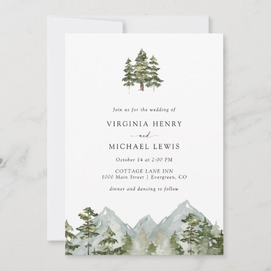 Pine Tree Mountain Hochzeit Einladung (Vorderseite)