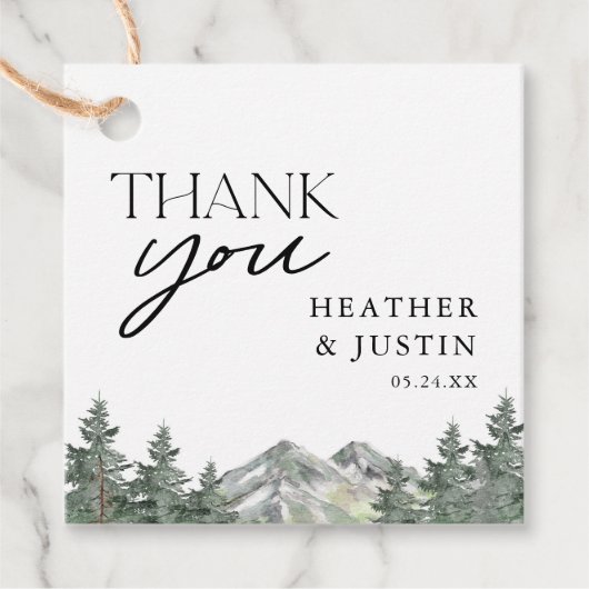 Pine Tree Mountain Wedding Danke Geschenkanhänger (Vorderseite)