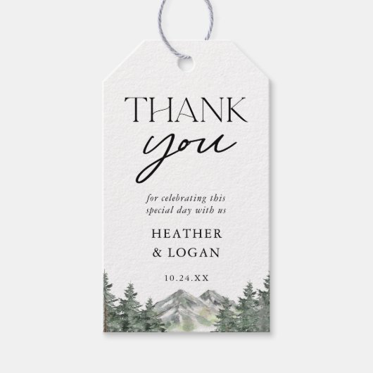 Pine Tree Mountain Wedding Danke Geschenkanhänger (Vorderseite)