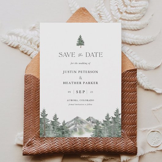 Pine Tree Mountain Wedding rettet die Termine Einladung