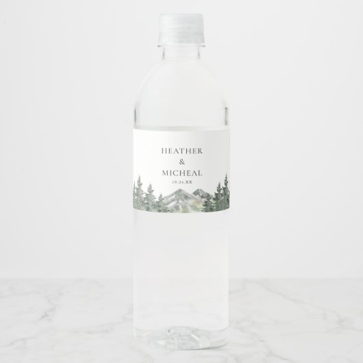 Pine Tree Mountain Wedding Wasserflaschenetikett (Vorderseite)