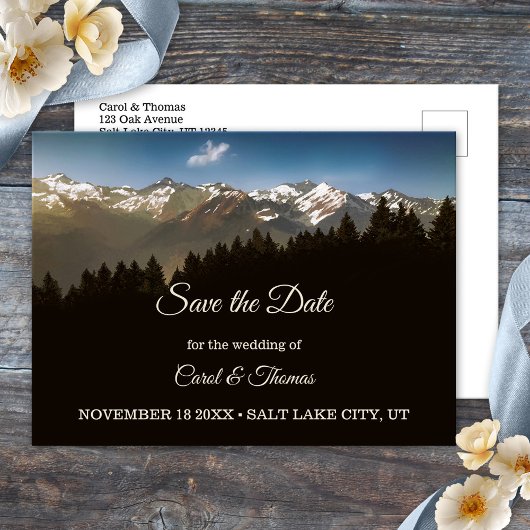 Pine Tree Mountains Save the Date Postcard Ankündigungspostkarte