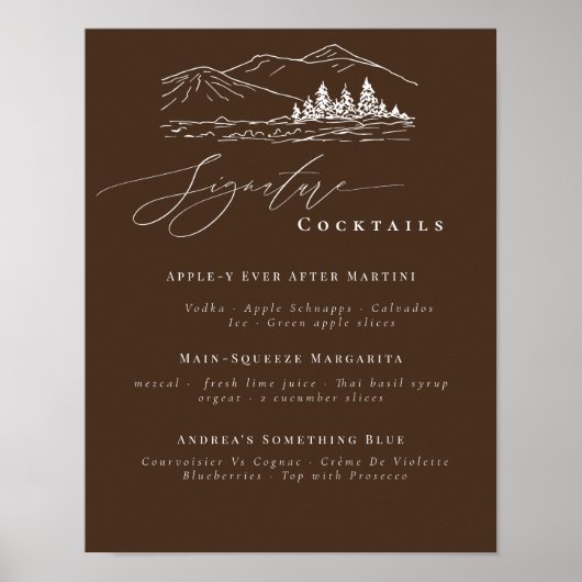 Pine Tree Mountains Signature Drinks Bar Menu Poster (Vorne)