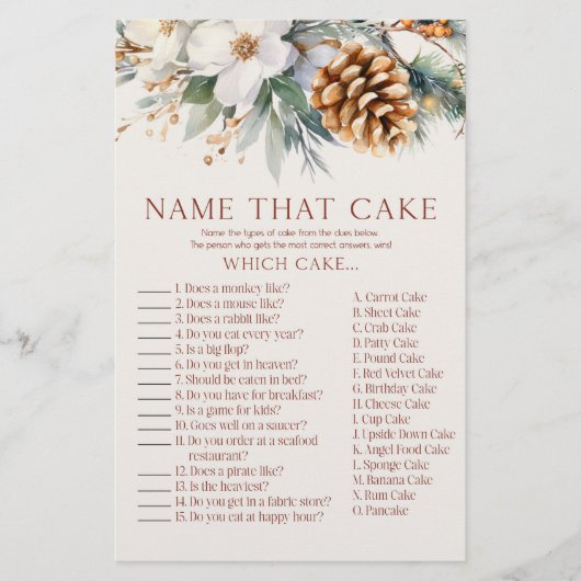 Pine Tree Name that Cake Brautparty Game Briefpapier (Vorderseite)