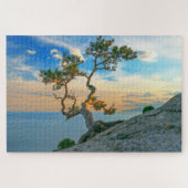 Pine Tree on Rocks Naturscape Landschaft Ozean Son Puzzle (Horizontal)